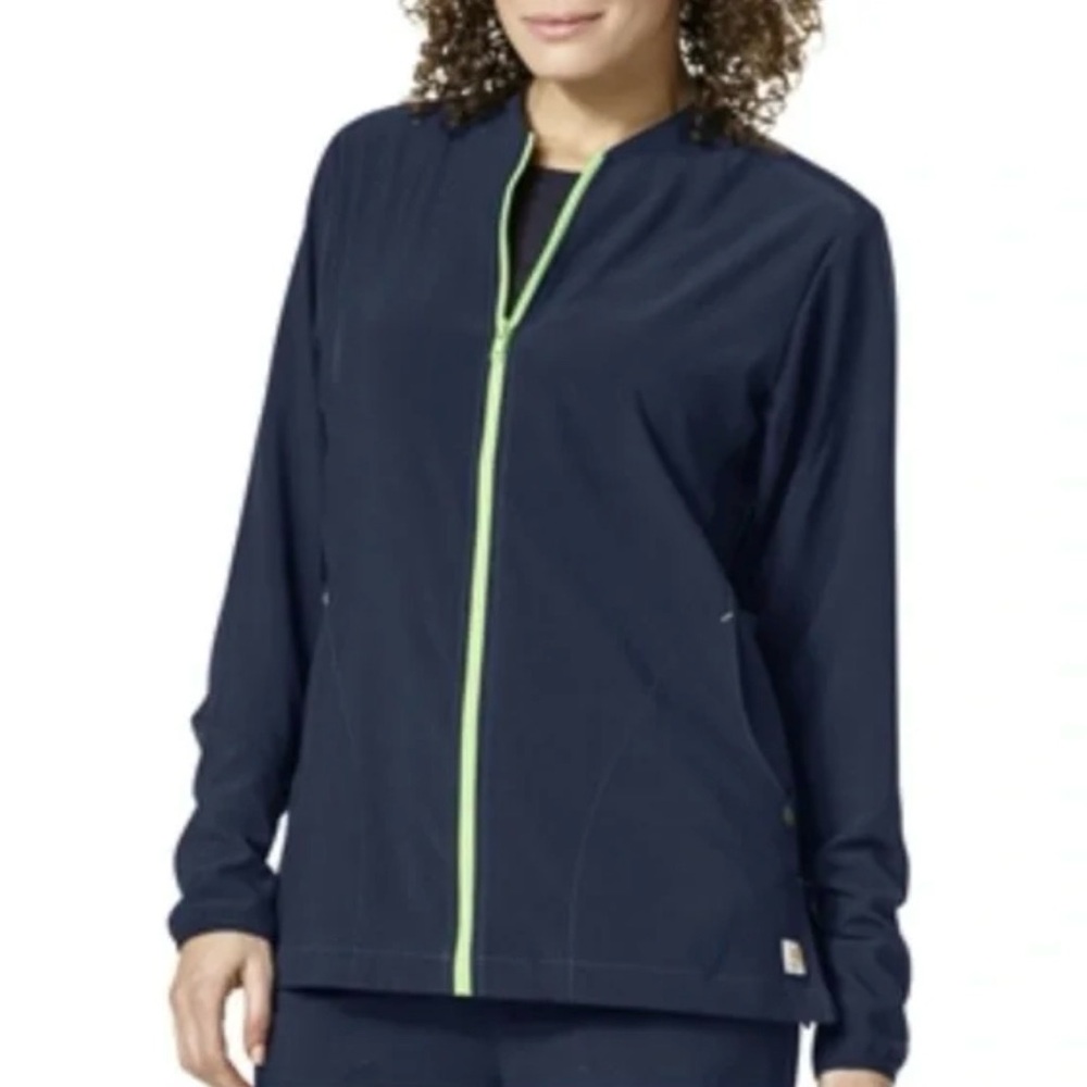 Carhartt Force Cross-Flex Scrub Jacket Women's Large Full Zip Blue/Green Stretch